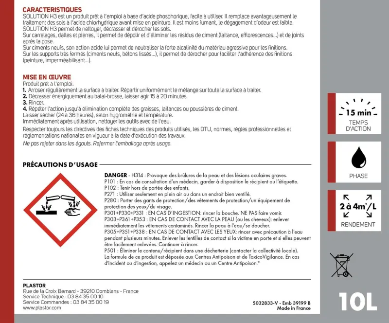 Solution H3 Dérochant nettoyant laitance 