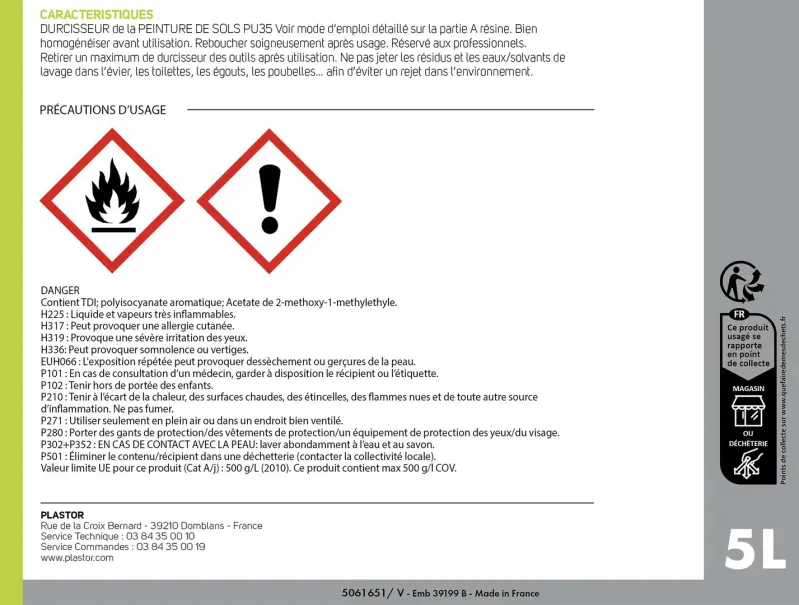 Durcisseur PU35 Peinture de sols
